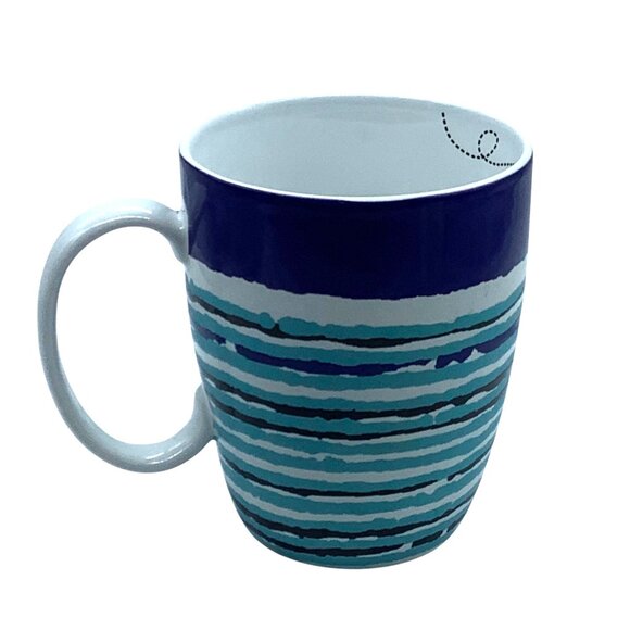 Anthropologie Vera Bloom Baltic Stripe Coffee Cup Mug Bug Detail 4" Handcrafted - Picture 3 of 5
